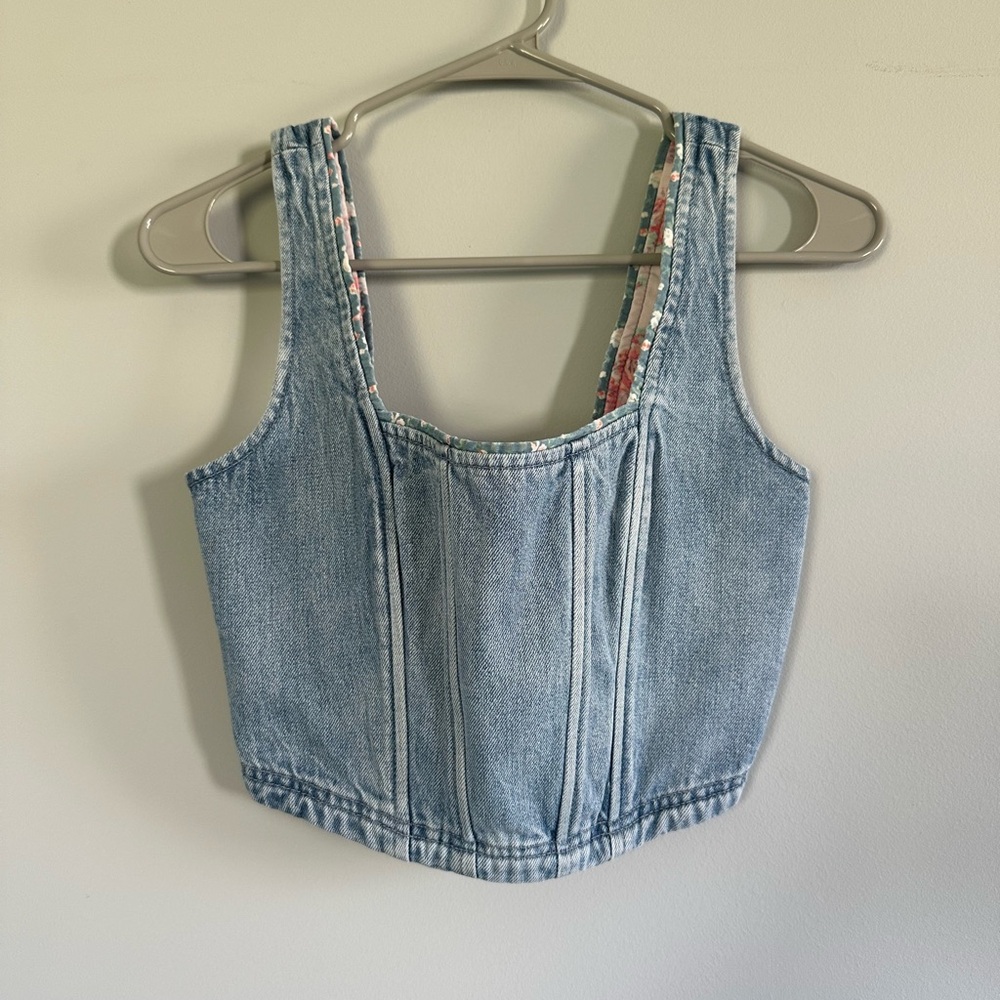 Lucky Brand Cropped Denim Corset Tank Top Size XS